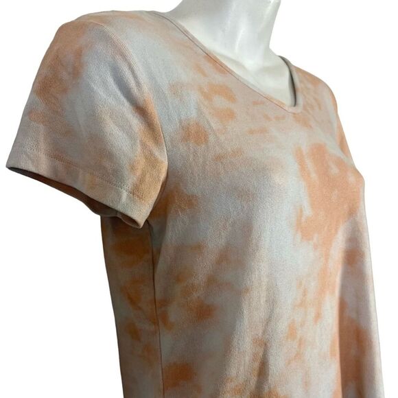 CATHERINE MALANDRINO Stretch Tie Dye Short Sleeve V-Neck Knit Top Shirt Tee sz S - Picture 6 of 16